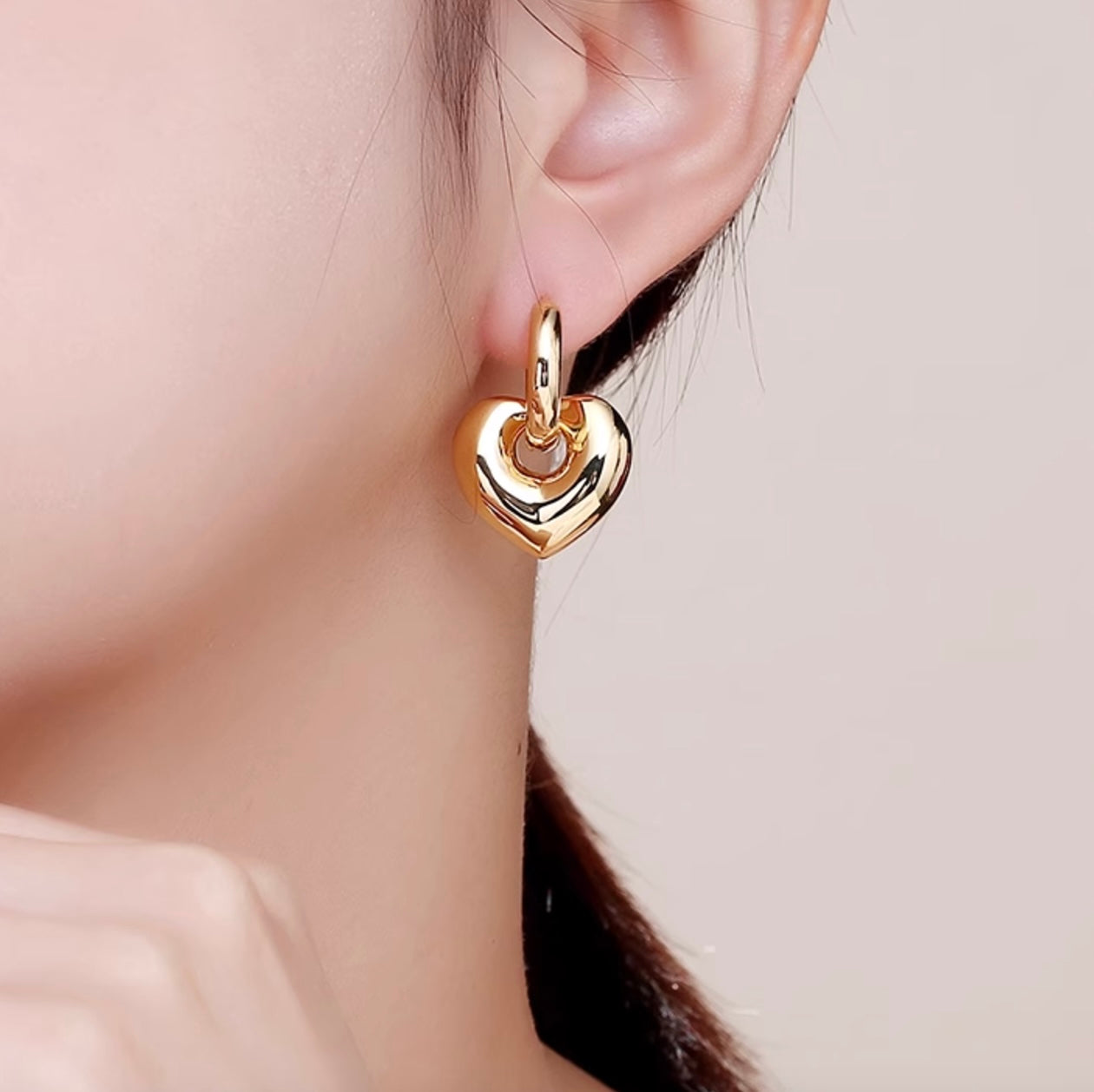 K18YG イエローゴールド 18K ピアス フープピアス リングピアス 2way イタリアンジュエリー 大ぶり ハート ハート型 ハートモチーフ 中空 チャーム