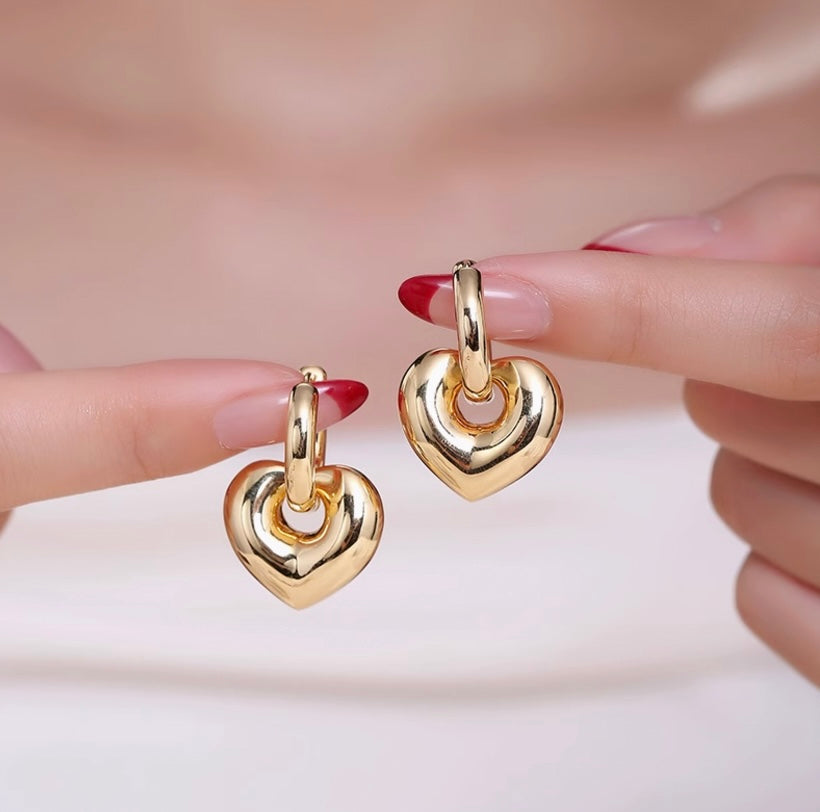 K18YG イエローゴールド 18K ピアス フープピアス リングピアス 2way イタリアンジュエリー 大ぶり ハート ハート型 ハートモチーフ 中空 チャーム