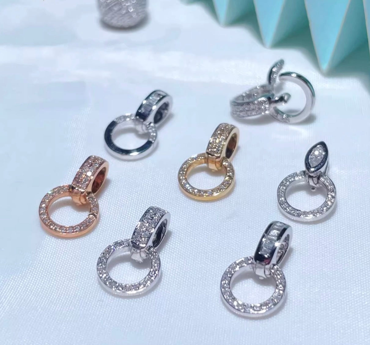 K18YG PG WG バチカン ロック付き 18K バゲットダイヤ フルダイヤモンド ハーフダイヤモンド セキュリティロック 爪ロック 安全装置 バゲットダイヤモンド マルチバチカン