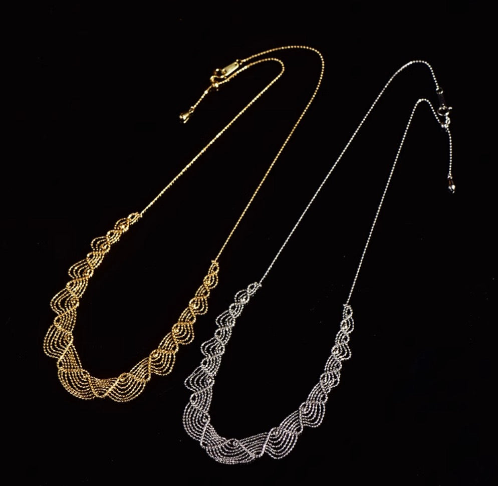 K18YG WG イエローゴールド ホワイトゴールド 18K レースネックレス フェアリーチェーン メッシュ レース YG ボールチェーン アジャスター