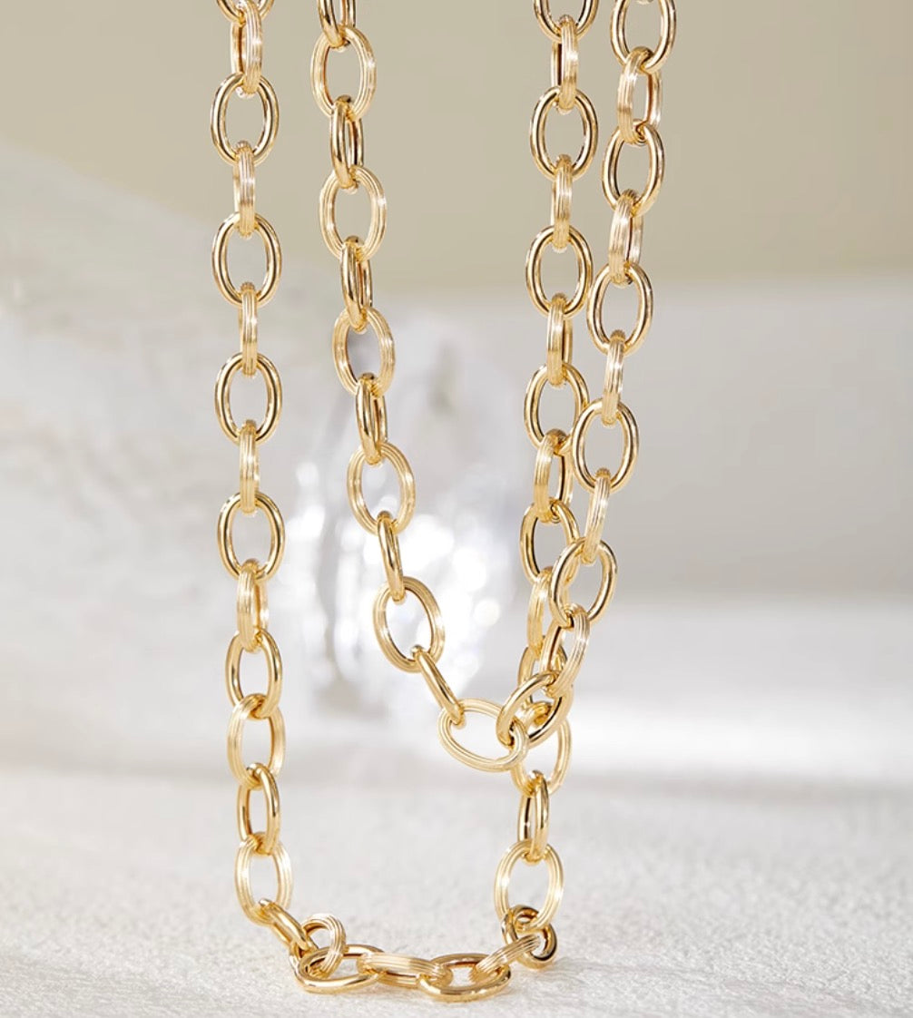K18YG 8mm ネックレス 45cm~ オーバルチェーン ネックレス 18K オーバル レオンチェーン オーバルチェーン ボリューム 太め 太い メンズ レディース ユニセックス