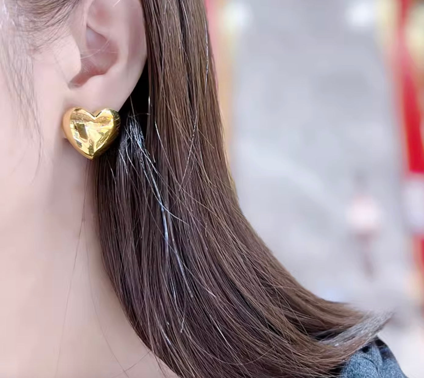 K18YG ぷっくり ハート スタッドピアス ピアス 中空ピアス イエローゴールド 18K YG ハート型 大ぶり 大きめ ボリューム
