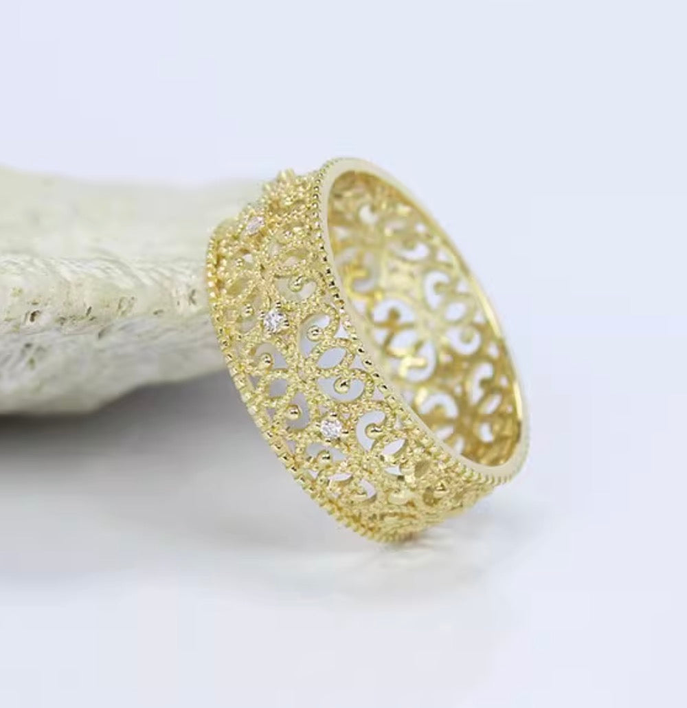 K18YG WG PG 指輪 リング ダイヤ イエローゴールド 18K YG メッシュ 編み 模様 柄 ハート リーフ ~ 8号 9号 10号 11号 12号 13号 14号 ~