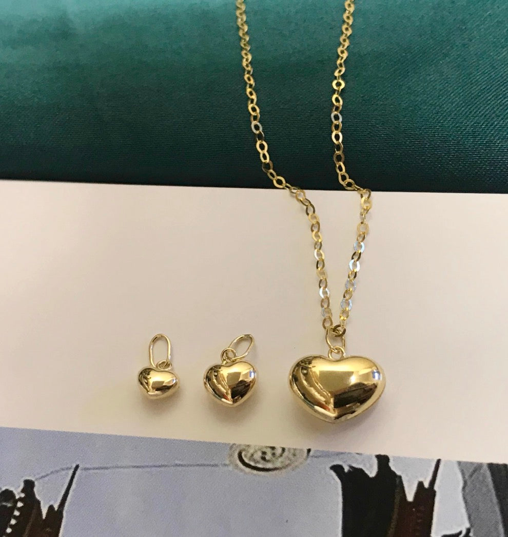 K18YG WG PG ペンダントトップ ハート ペンダント S M L セット 18K YG イエローゴールド ホワイトゴールド チャーム ぷっくり 丸いフォルム