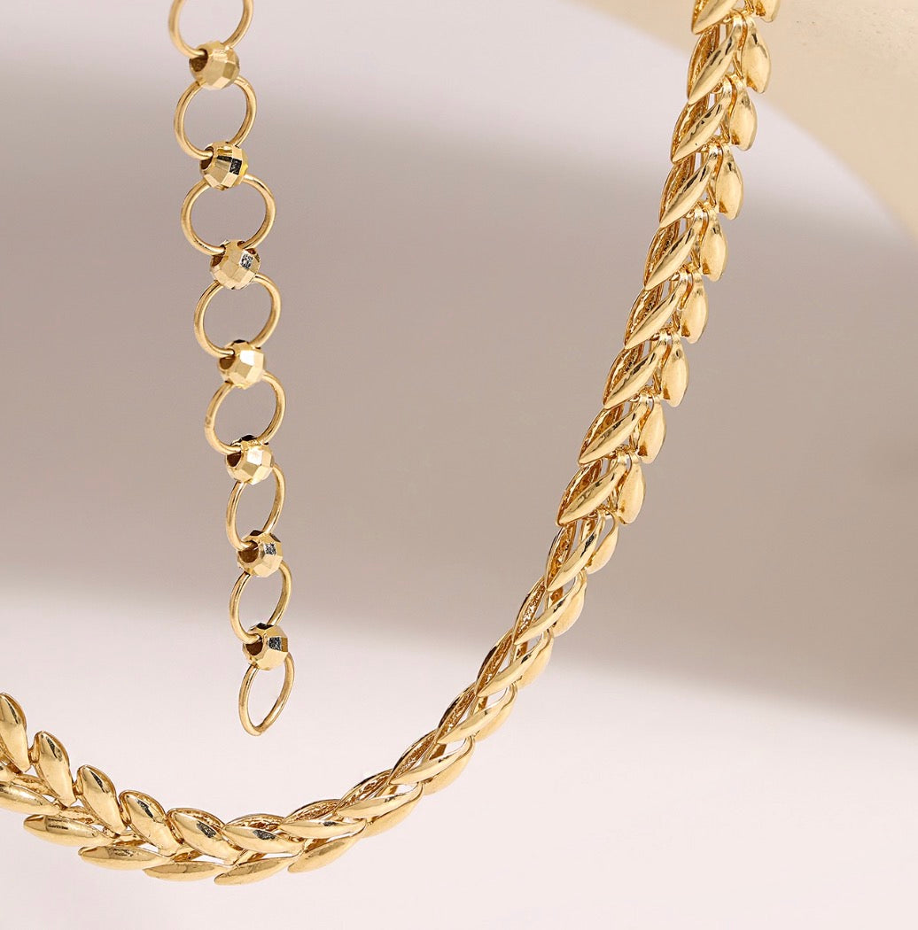 K18YG イエローゴールド ネックレス リーフモチーフ 太め 太い 5mm ボリューム リーフ 麦 イタリアンジュエリー 18K YG 40+5cm