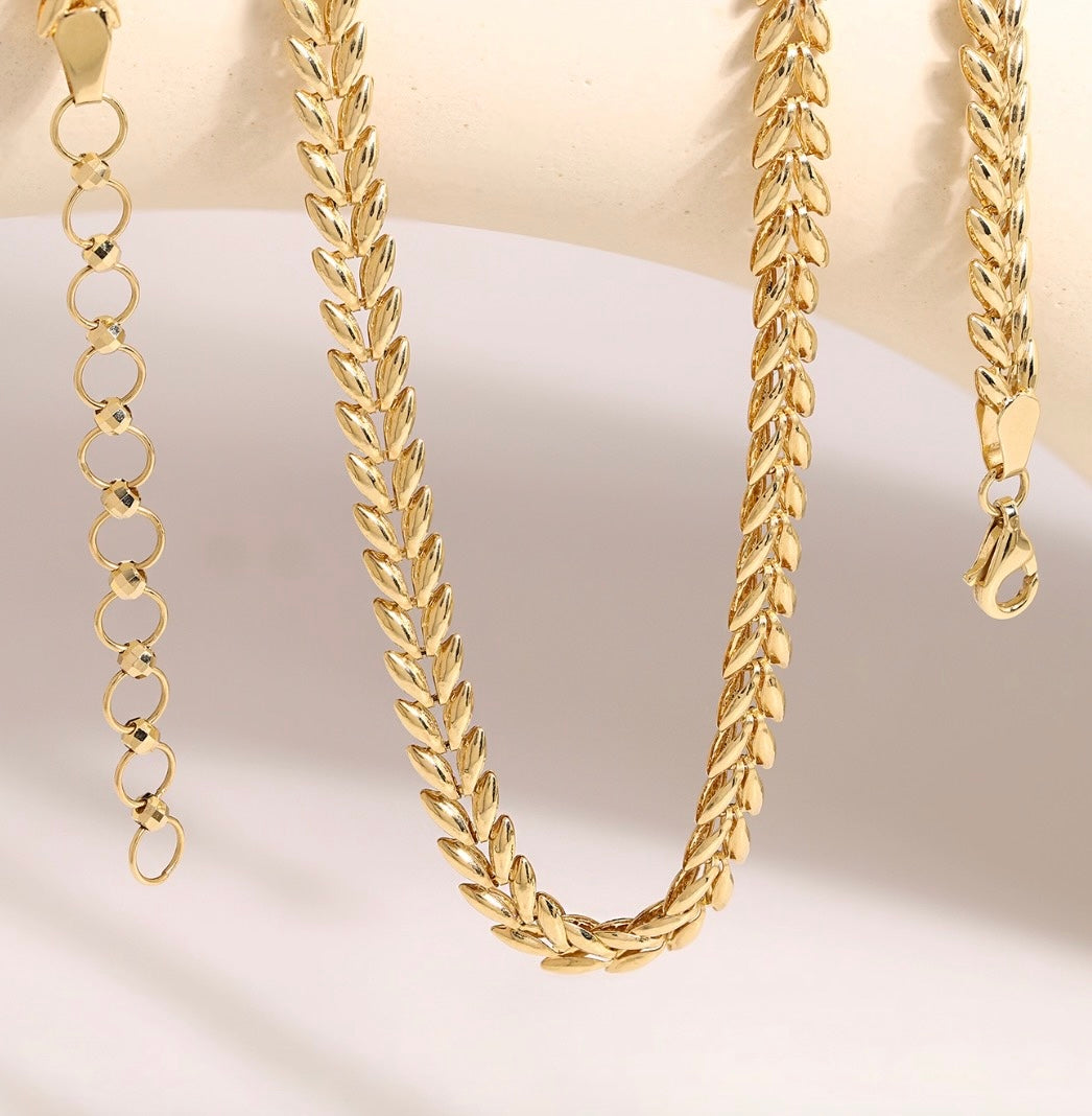 K18YG イエローゴールド ネックレス リーフモチーフ 太め 太い 5mm ボリューム リーフ 麦 イタリアンジュエリー 18K YG 40+5cm
