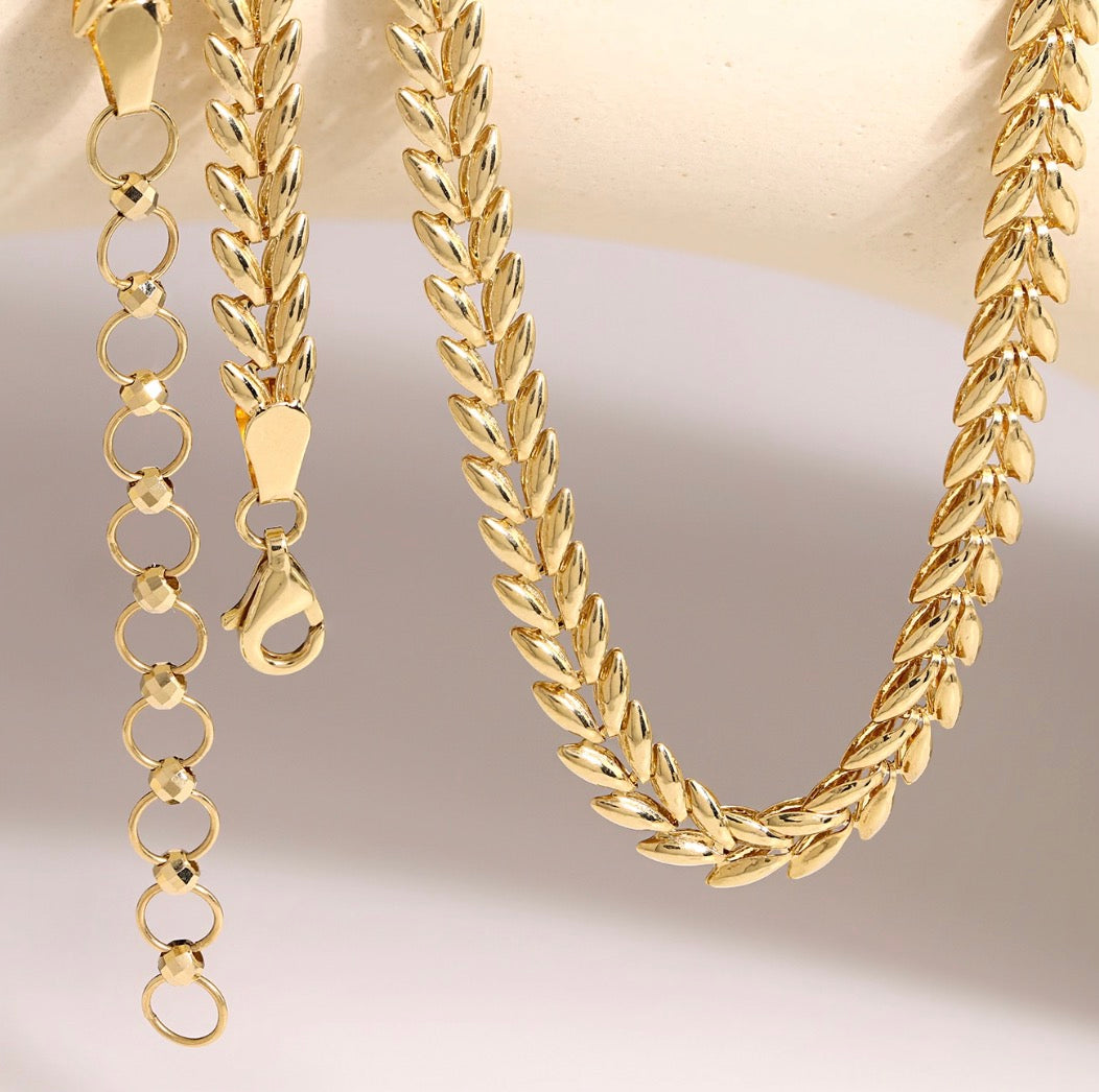 K18YG イエローゴールド ネックレス リーフモチーフ 太め 太い 5mm ボリューム リーフ 麦 イタリアンジュエリー 18K YG 40+5cm
