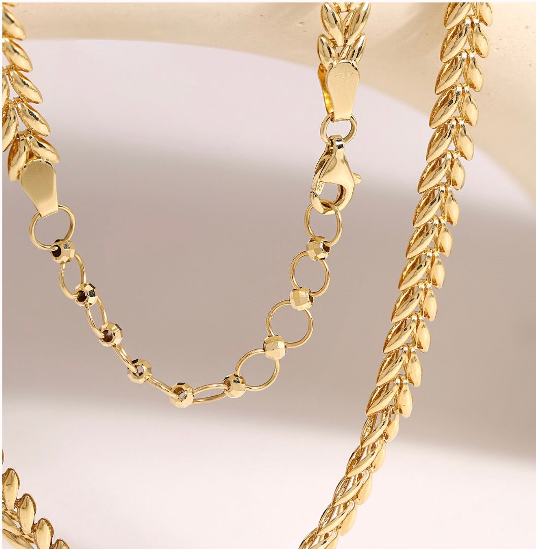 K18YG イエローゴールド ネックレス リーフモチーフ 太め 太い 5mm ボリューム リーフ 麦 イタリアンジュエリー 18K YG 40+5cm