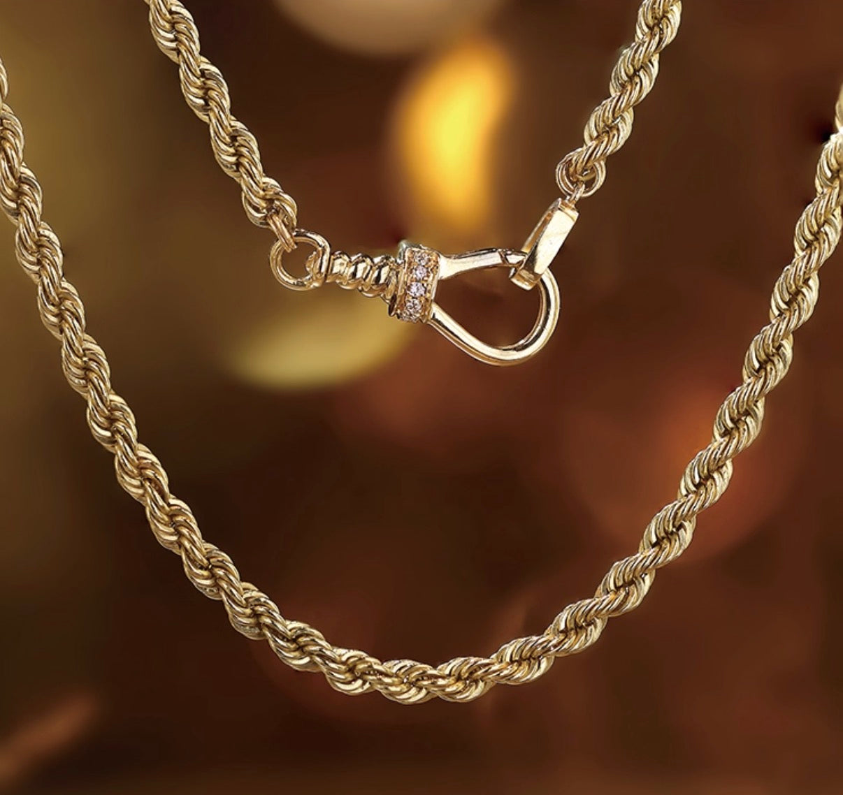 K18YG イエローゴールド ネックレス ロープチェーン 2.7mm ダイヤモンド ダイヤ 太め 太い ツイスト イタリアンジュエリー 18K YG 45cm~