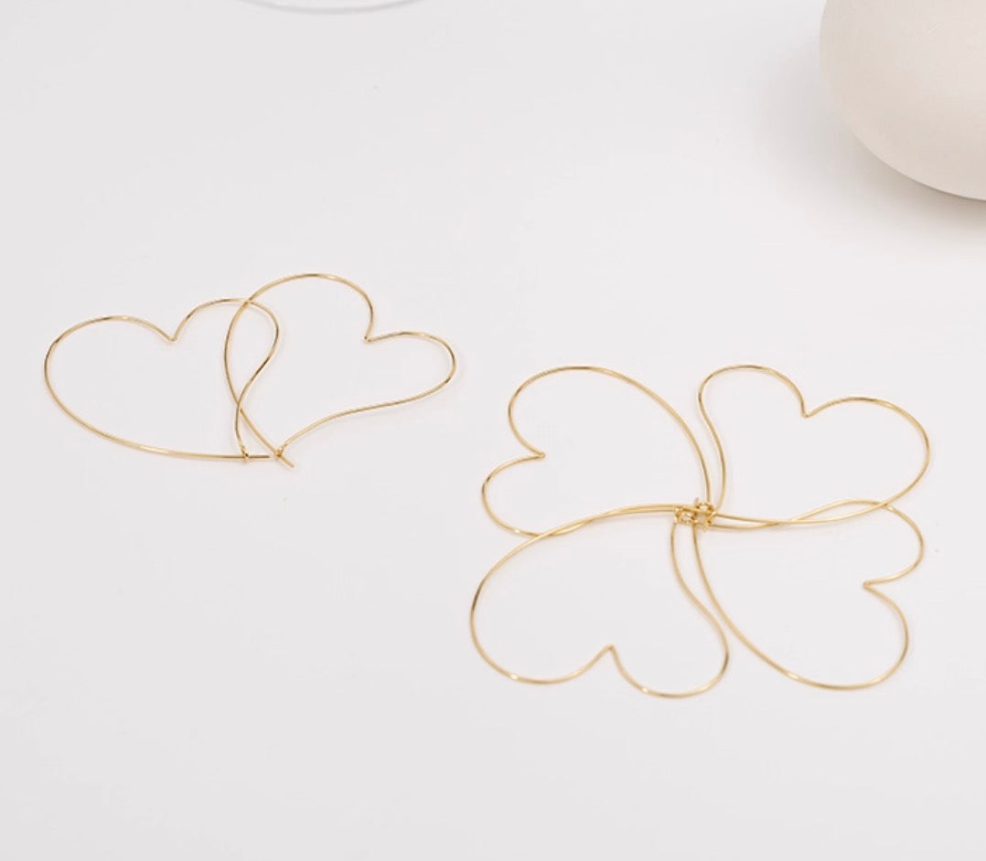 K18YG イエローゴールド ワイヤーピアス 18K ハート ハート型 ピアス リングピアス YG 大ぶり 大きい ラージサイズ 細い フープピアス