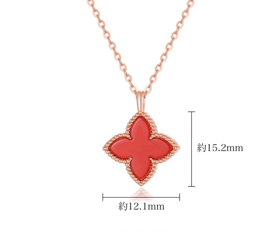 K18PG ペンダントトップ レッドカーネリアン 18K PG ピンクゴールド クローバー 四ツ葉 花 ネックレス チャーム ペンダント カーネリアン