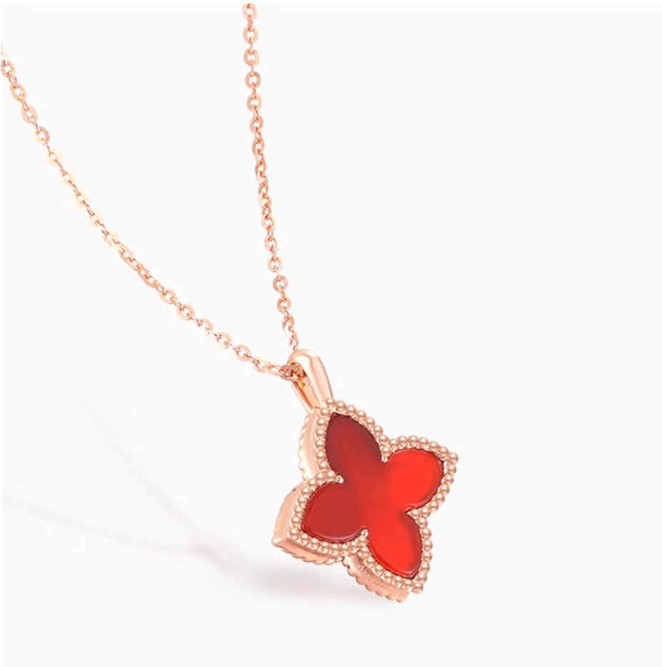 K18PG ペンダントトップ レッドカーネリアン 18K PG ピンクゴールド クローバー 四ツ葉 花 ネックレス チャーム ペンダント カーネリアン