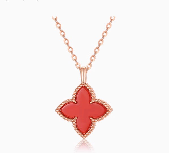 K18PG ペンダントトップ レッドカーネリアン 18K PG ピンクゴールド クローバー 四ツ葉 花 ネックレス チャーム ペンダント カーネリアン
