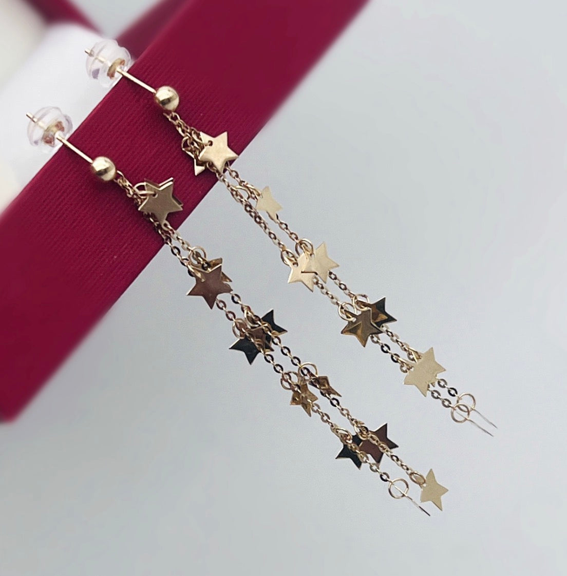K18YG スタッドピアス ロングピアス 約5cm 星 スター チェーンピアス イエローゴールド 18K YG チャームピアス 揺れる ピアス