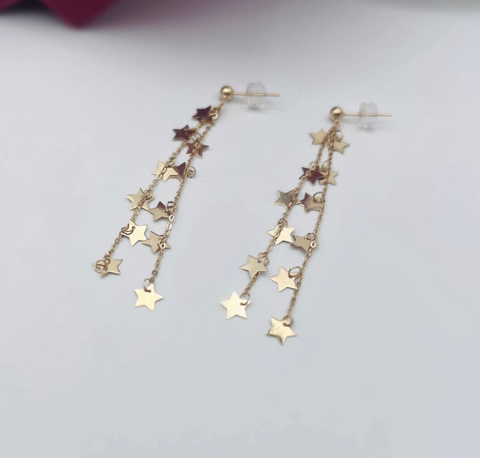 K18YG スタッドピアス ロングピアス 約5cm 星 スター チェーンピアス イエローゴールド 18K YG チャームピアス 揺れる ピアス