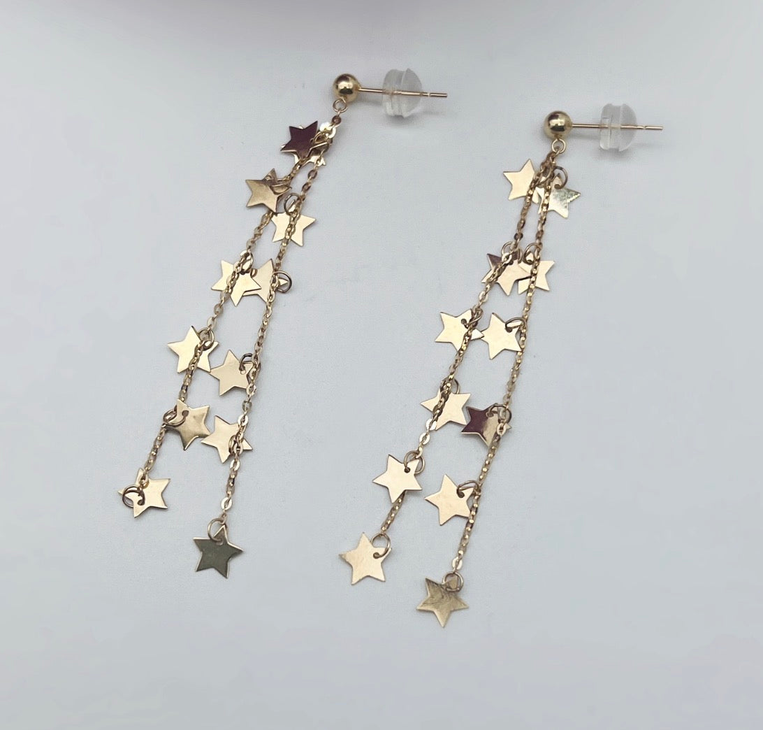 K18YG スタッドピアス ロングピアス 約5cm 星 スター チェーンピアス イエローゴールド 18K YG チャームピアス 揺れる ピアス