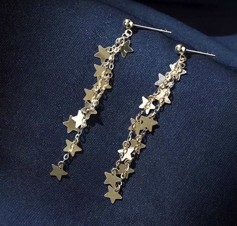 K18YG スタッドピアス ロングピアス 約5cm 星 スター チェーンピアス イエローゴールド 18K YG チャームピアス 揺れる ピアス