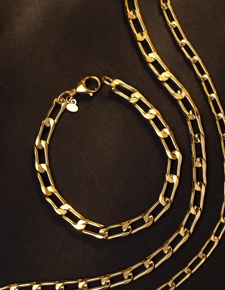 【4.4mm】K18YG イエローゴールド フィガロチェーン カット小豆チェーン ネックレス オーバルリンク 18K YG メンズ レディース 太め