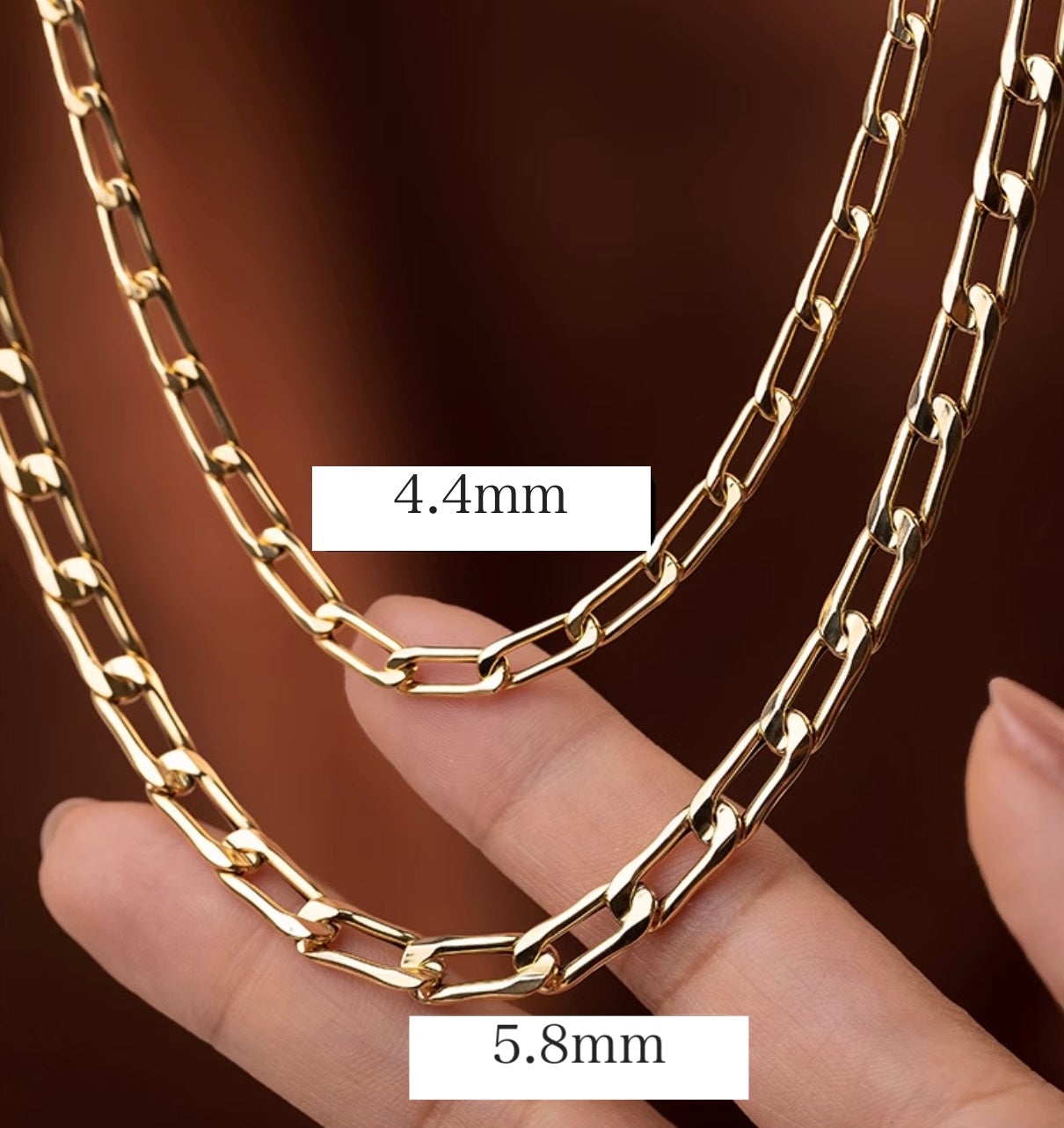 【4.4mm】K18YG イエローゴールド フィガロチェーン カット小豆チェーン ネックレス オーバルリンク 18K YG メンズ レディース 太め