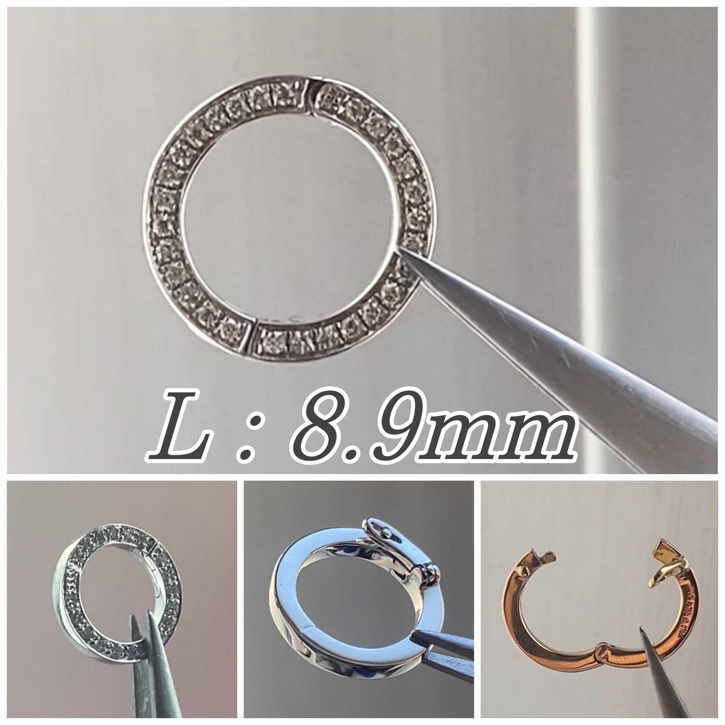 【L】YG/PG/WG 18K クリッカー バチカン ダイヤモンド ジュエリーパーツ クラスプ チャーム 丸 ラウンド 円形 イエローゴールド ホワイトゴールド ピンクゴールド