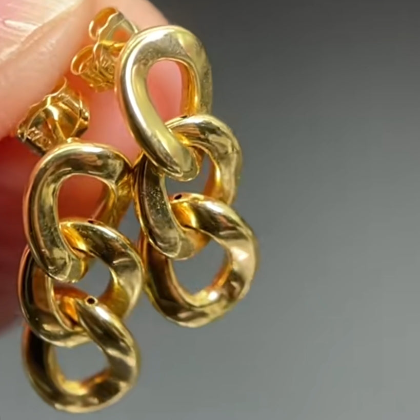 K18YG イエローゴールド 18K ピアス スタッドピアス イタリアンジュエリー 喜平チェーン チェーンピアス ツイスト 中空 ワンポイント 喜平