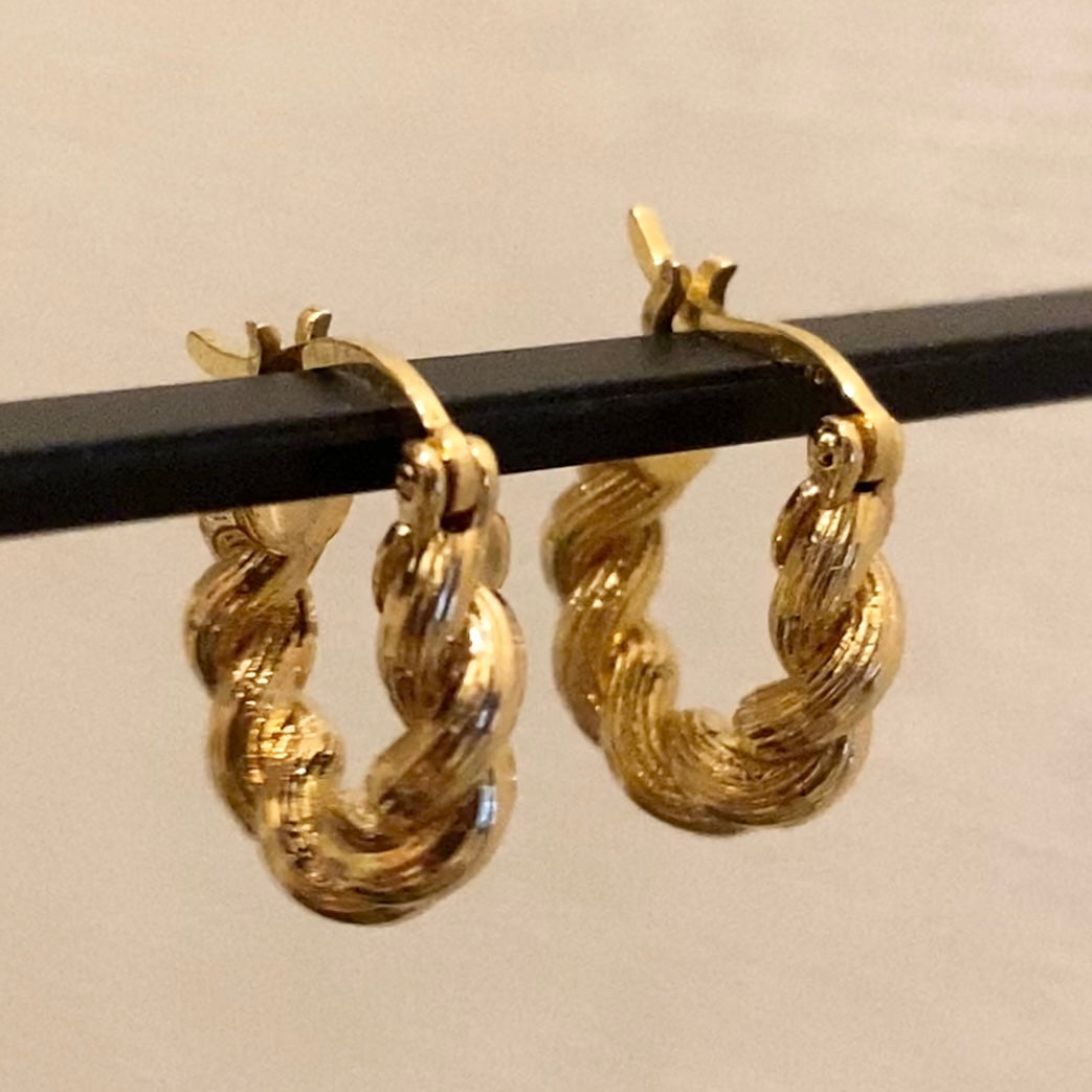 K18YG イエローゴールド 18K フープピアス ねじり ロープ ピアス メンズ レディース ユニセックス リングピアス ツイスト 中空ピアス