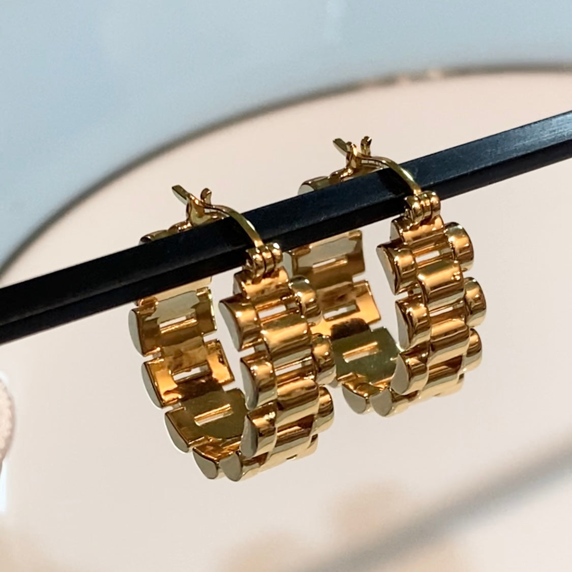 K18YG リングピアス チェーン フープピアス イエローゴールド YG 18K 丸 ラウンド 円形 イタリアンジュエリー 大ぶり 大きめ