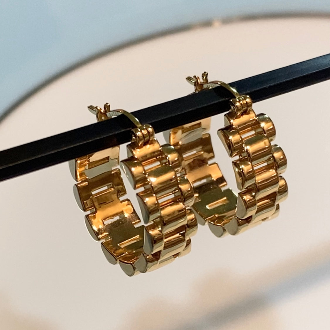 K18YG リングピアス チェーン フープピアス イエローゴールド YG 18K 丸 ラウンド 円形 イタリアンジュエリー 大ぶり 大きめ