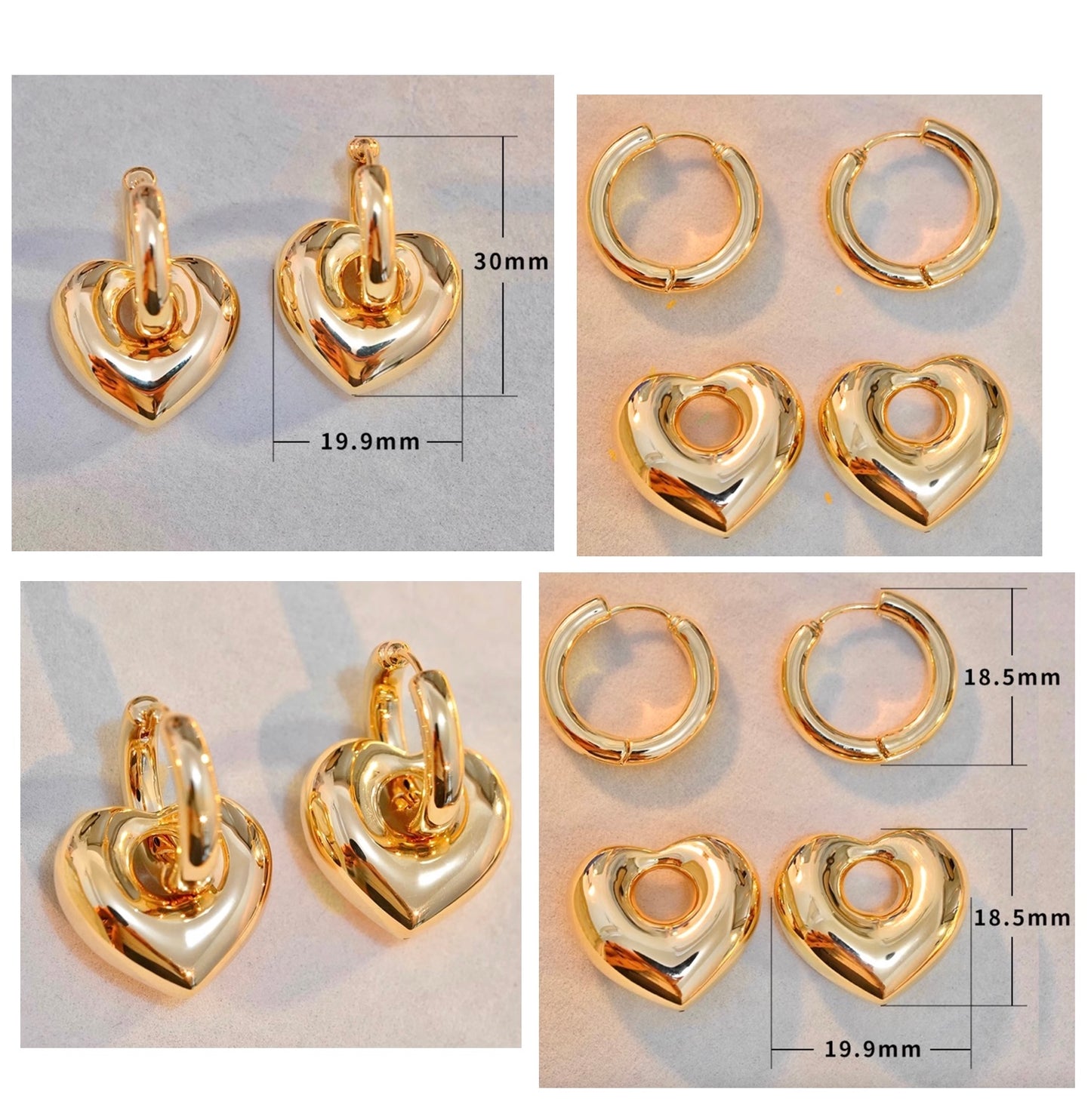 K18YG イエローゴールド 18K ピアス フープピアス リングピアス 2way イタリアンジュエリー 大ぶり ハート ハート型 ハートモチーフ 中空 チャーム