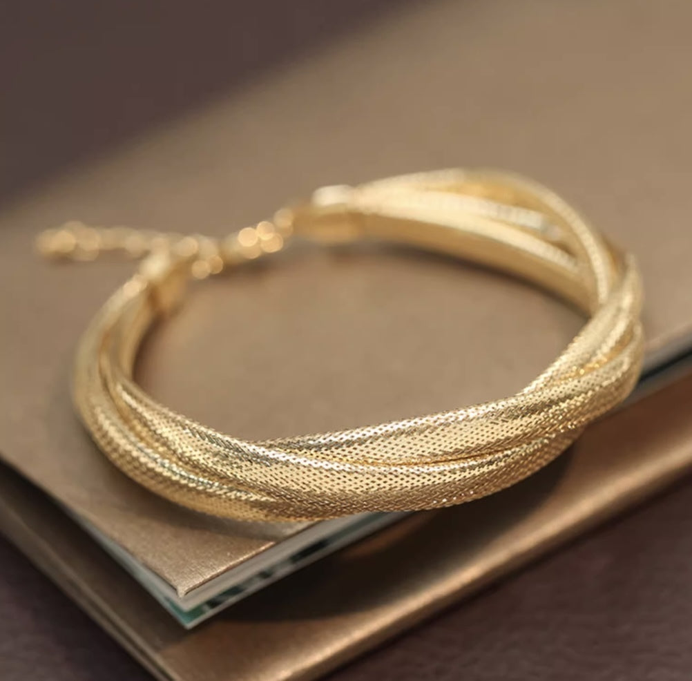 K18 蛇 ブレスレット バングル スネーク 18K YG イエローゴールド K18YG ツイスト 太め ゴツい ボリューム ねじり 編み 弾力ブレスレット
