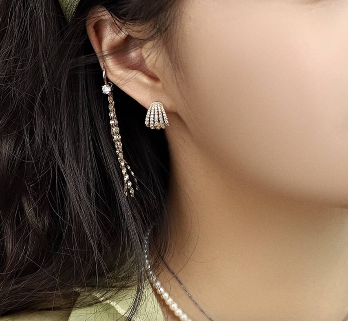 K18YG WG PG ピアス ダイヤモンド リングピアス フープピアス 扇型 シェル ストライプ ダイヤ イエローゴールド YG 18K ぷっくり ティアドロップ ハイエンド