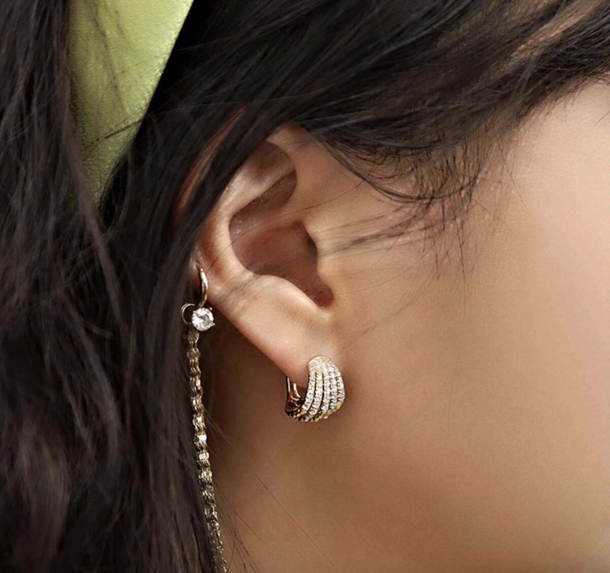 K18YG WG PG ピアス ダイヤモンド リングピアス フープピアス 扇型 シェル ストライプ ダイヤ イエローゴールド YG 18K ぷっくり ティアドロップ ハイエンド