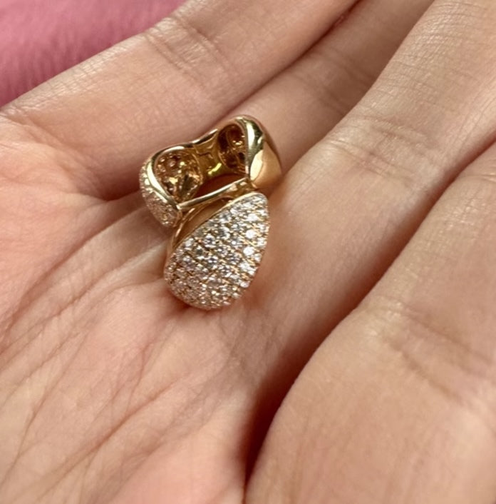 K18YG WG リングピアス【ダイヤモンド / 鏡面】ティアドロップ 雫 ぷっくり イエローゴールド YG 18K ピアス フープピアス K18WG ホワイトゴールド ダイヤ ぽってり 丸い