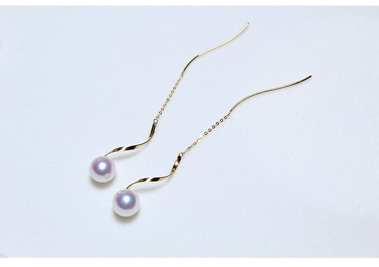 K18YG イエローゴールド あこや真珠 アコヤ 18金 ピアス ロングピアス S字 真珠 パール 18K akoya pearl 花珠 チェーンピアス