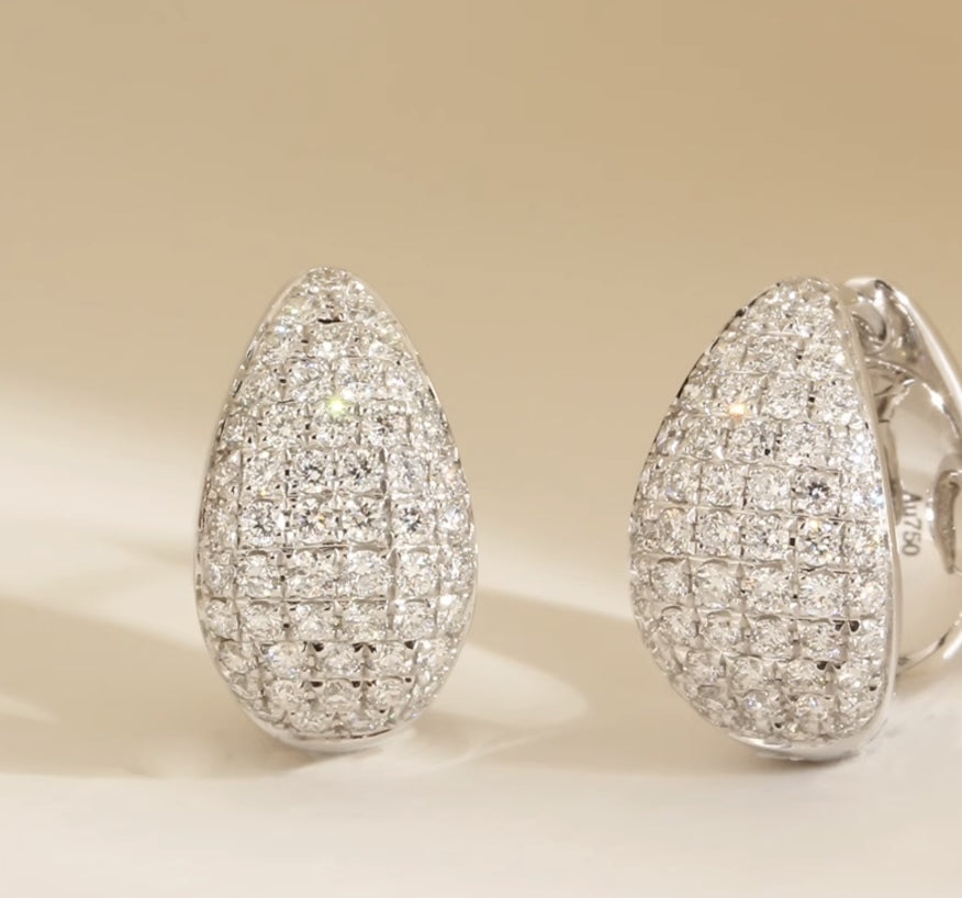 K18YG WG リングピアス【ダイヤモンド / 鏡面】ティアドロップ 雫 ぷっくり イエローゴールド YG 18K ピアス フープピアス K18WG ホワイトゴールド ダイヤ ぽってり 丸い
