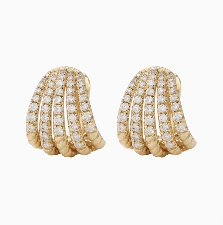 K18YG WG PG ピアス ダイヤモンド リングピアス フープピアス 扇型 シェル ストライプ ダイヤ イエローゴールド YG 18K ぷっくり ティアドロップ ハイエンド