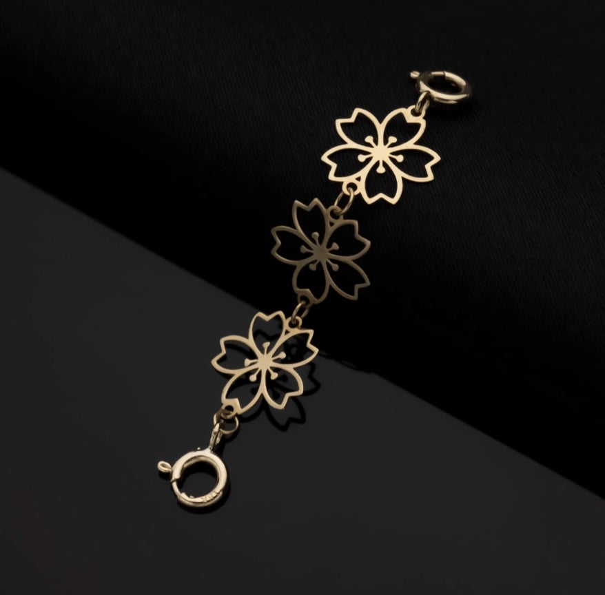 K18YG 引き輪 ヒキワ ひきわ 花 桜 梅 チェーンパーツ ネックレスパーツ YG 18K チャーム 両開口 コマ 花モチーフ 1.8cm / 3.8cm / 5.8cm 延伸 延ばす
