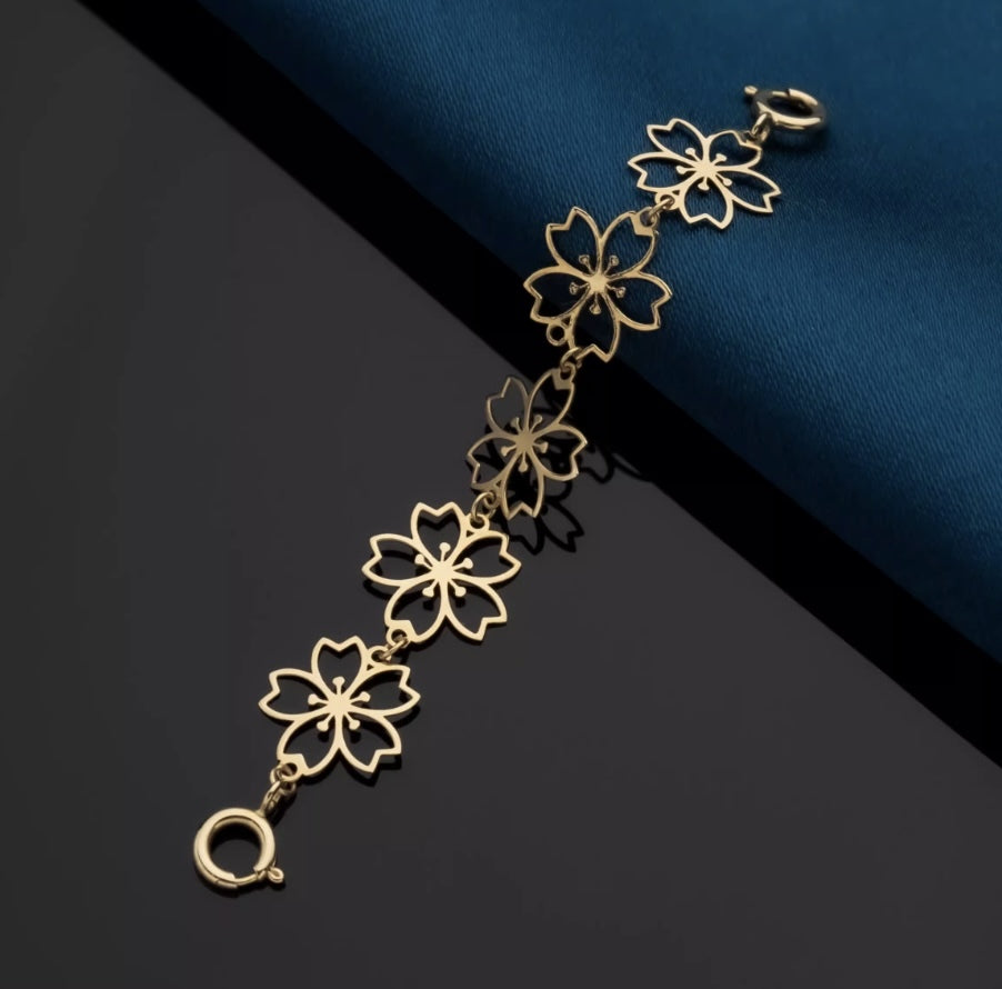 K18YG 引き輪 ヒキワ ひきわ 花 桜 梅 チェーンパーツ ネックレスパーツ YG 18K チャーム 両開口 コマ 花モチーフ 1.8cm / 3.8cm / 5.8cm 延伸 延ばす