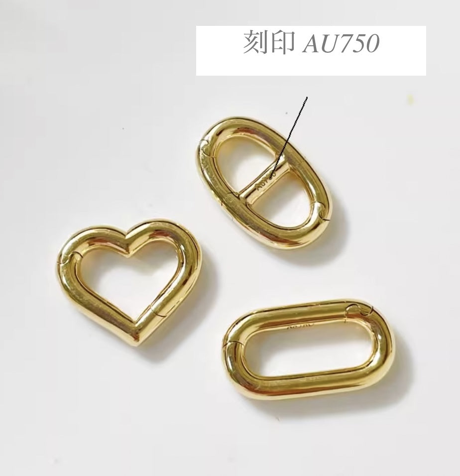 K18WG YG オーバル スクエア 四角 開口 クラスプ パーツ チャーム 18K YG イエローゴールド / WG ホワイトゴールド バチカン ペンダントトップ コマ 開口 ネックレスパーツ ブレスレットパーツ