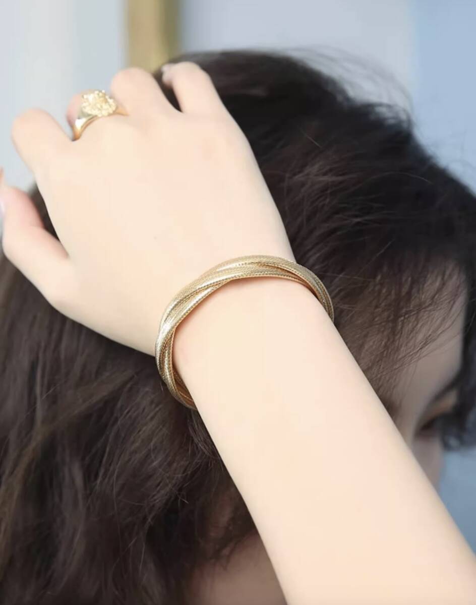K18 蛇 ブレスレット バングル スネーク 18K YG イエローゴールド K18YG ツイスト 太め ゴツい ボリューム ねじり 編み 弾力ブレスレット
