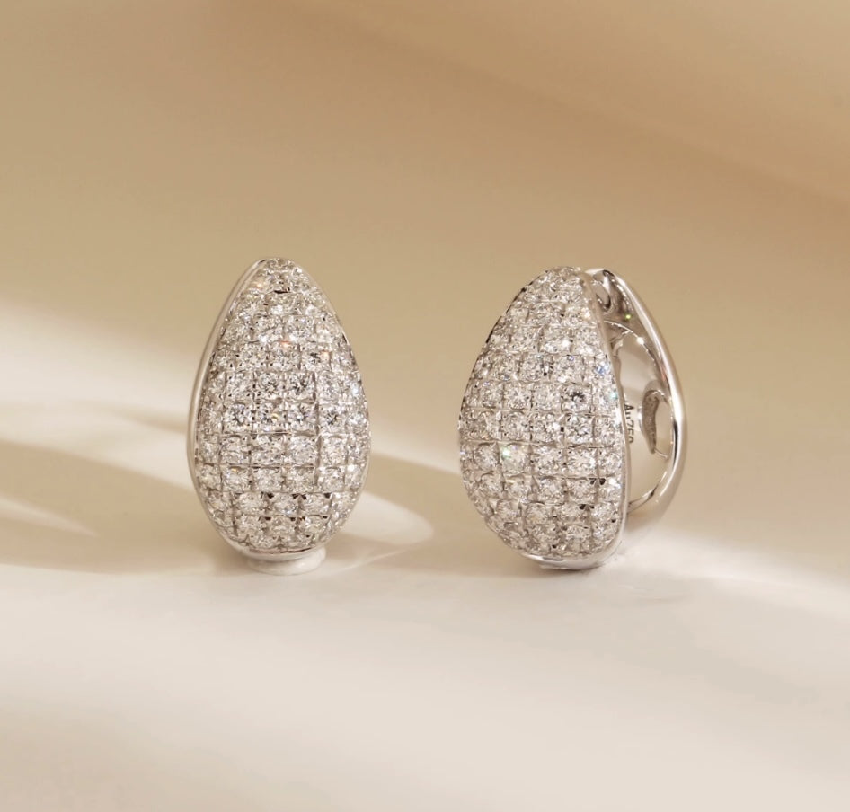 K18YG WG リングピアス【ダイヤモンド / 鏡面】ティアドロップ 雫 ぷっくり イエローゴールド YG 18K ピアス フープピアス K18WG ホワイトゴールド ダイヤ ぽってり 丸い