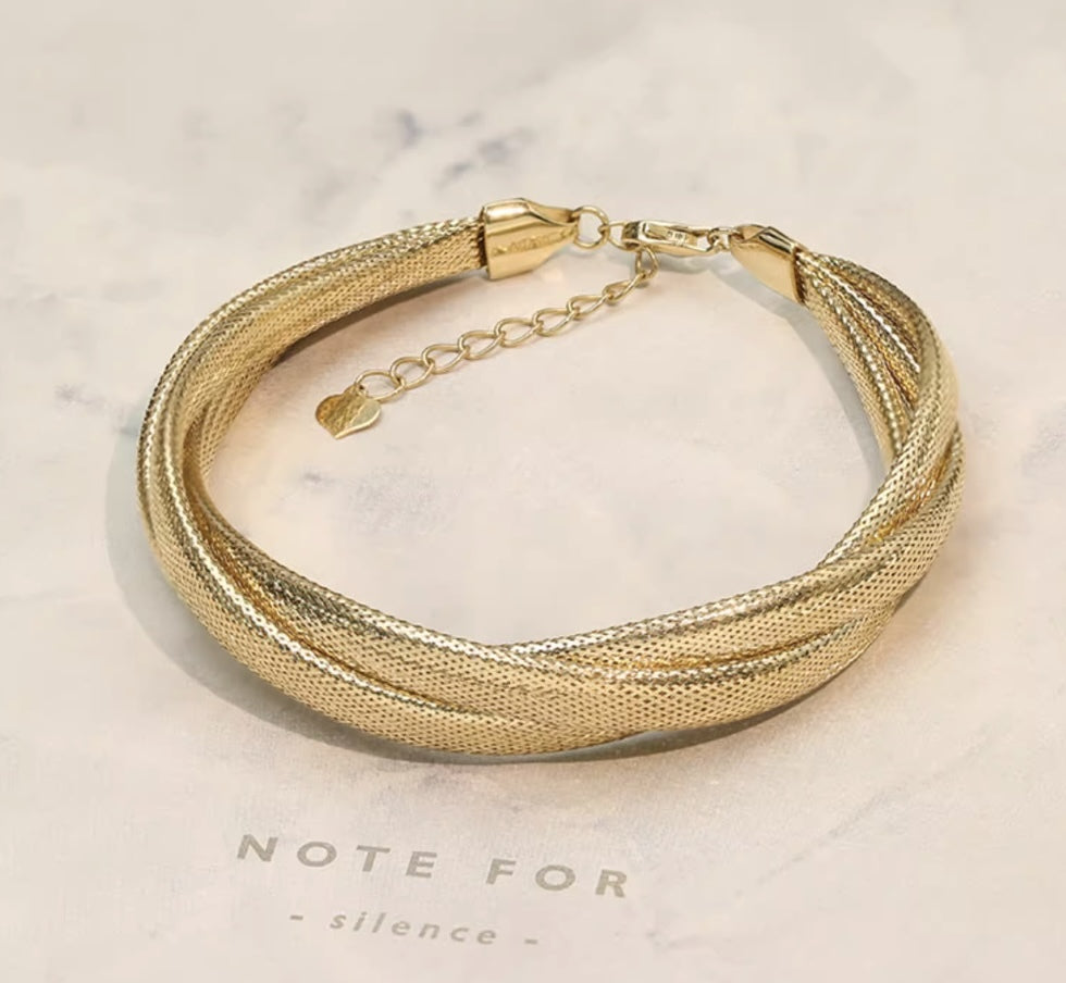 K18 蛇 ブレスレット バングル スネーク 18K YG イエローゴールド K18YG ツイスト 太め ゴツい ボリューム ねじり 編み 弾力ブレスレット
