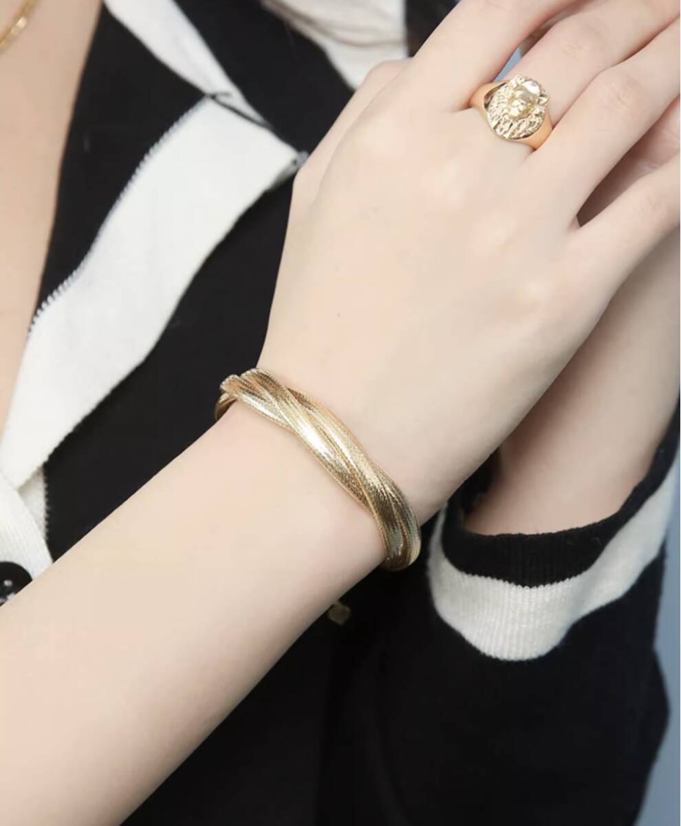 K18 蛇 ブレスレット バングル スネーク 18K YG イエローゴールド K18YG ツイスト 太め ゴツい ボリューム ねじり 編み 弾力ブレスレット