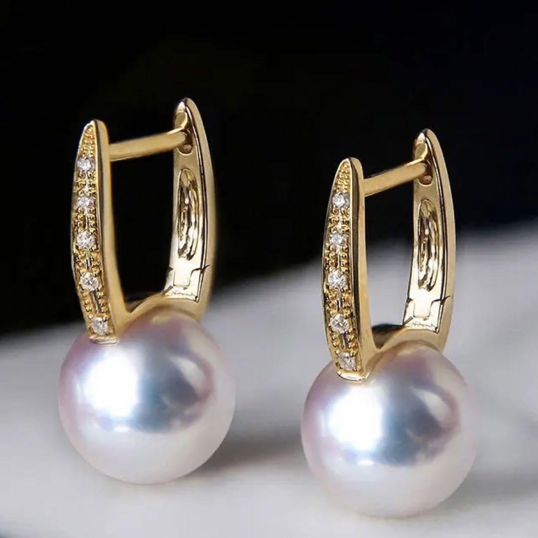 K18YG イエローゴールド あこや真珠 ピアス ダイヤモンド リングピアス アコヤ 真珠 パール ダイヤ スクエア シンプル 18K