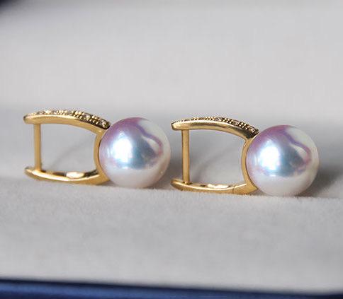 K18YG イエローゴールド あこや真珠 ピアス ダイヤモンド リングピアス アコヤ 真珠 パール ダイヤ スクエア シンプル 18K