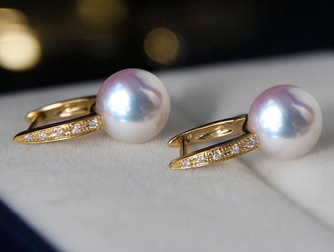 K18YG イエローゴールド あこや真珠 ピアス ダイヤモンド リングピアス アコヤ 真珠 パール ダイヤ スクエア シンプル 18K