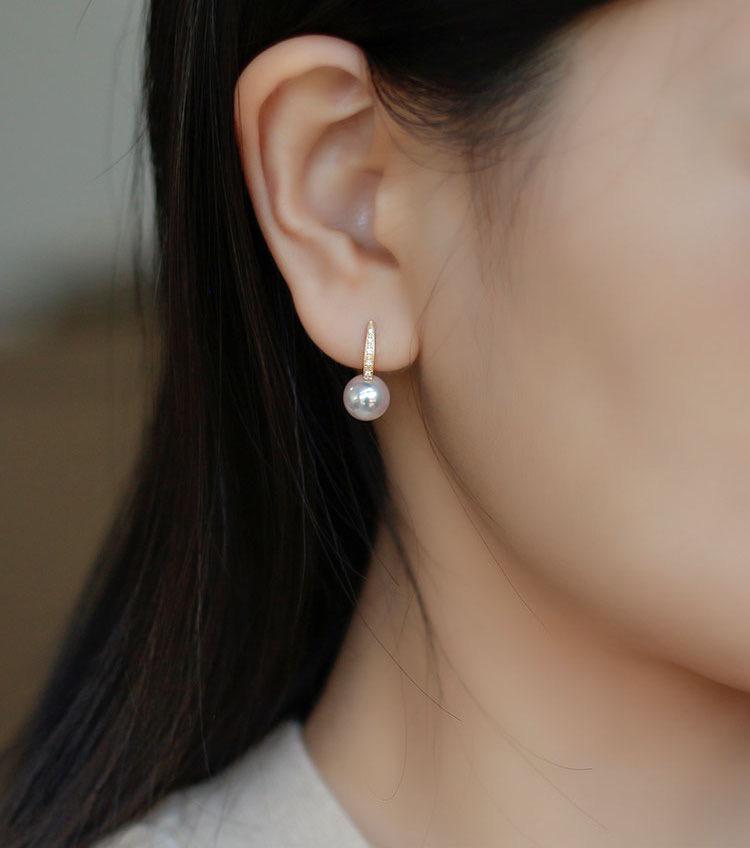 K18YG イエローゴールド あこや真珠 ピアス ダイヤモンド リングピアス アコヤ 真珠 パール ダイヤ スクエア シンプル 18K