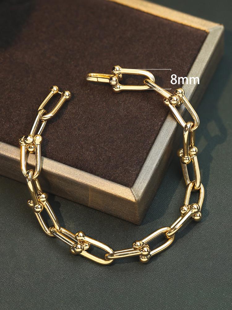 K18YG ホースモチーフ ブレスレット 馬の蹄 チェーンブレス 太め 18K ホースシュー