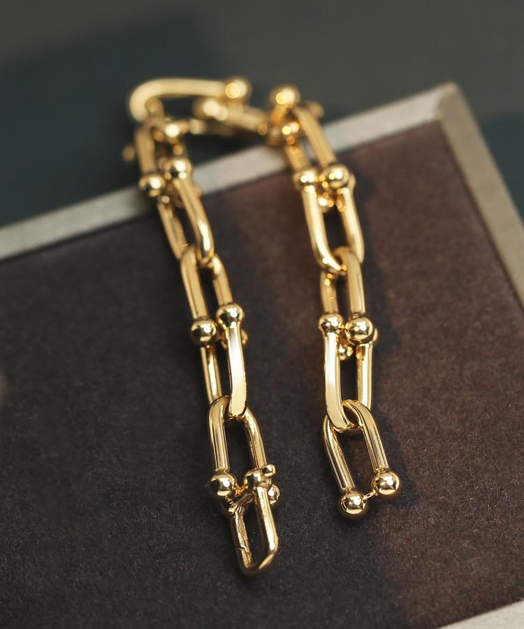 K18YG ホースモチーフ ブレスレット 馬の蹄 チェーンブレス 太め 18K ホースシュー