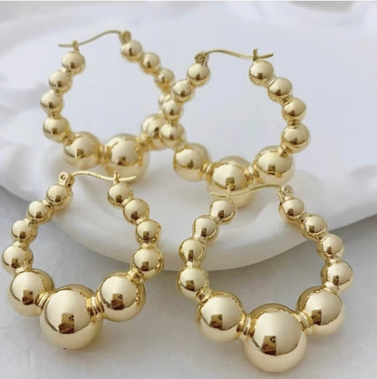 K18YG イエローゴールド 18K フープピアス 金球 ピアス リングピアス 中空ピアス YG 中空 大ぶり ボール ポンデリング サークルリング